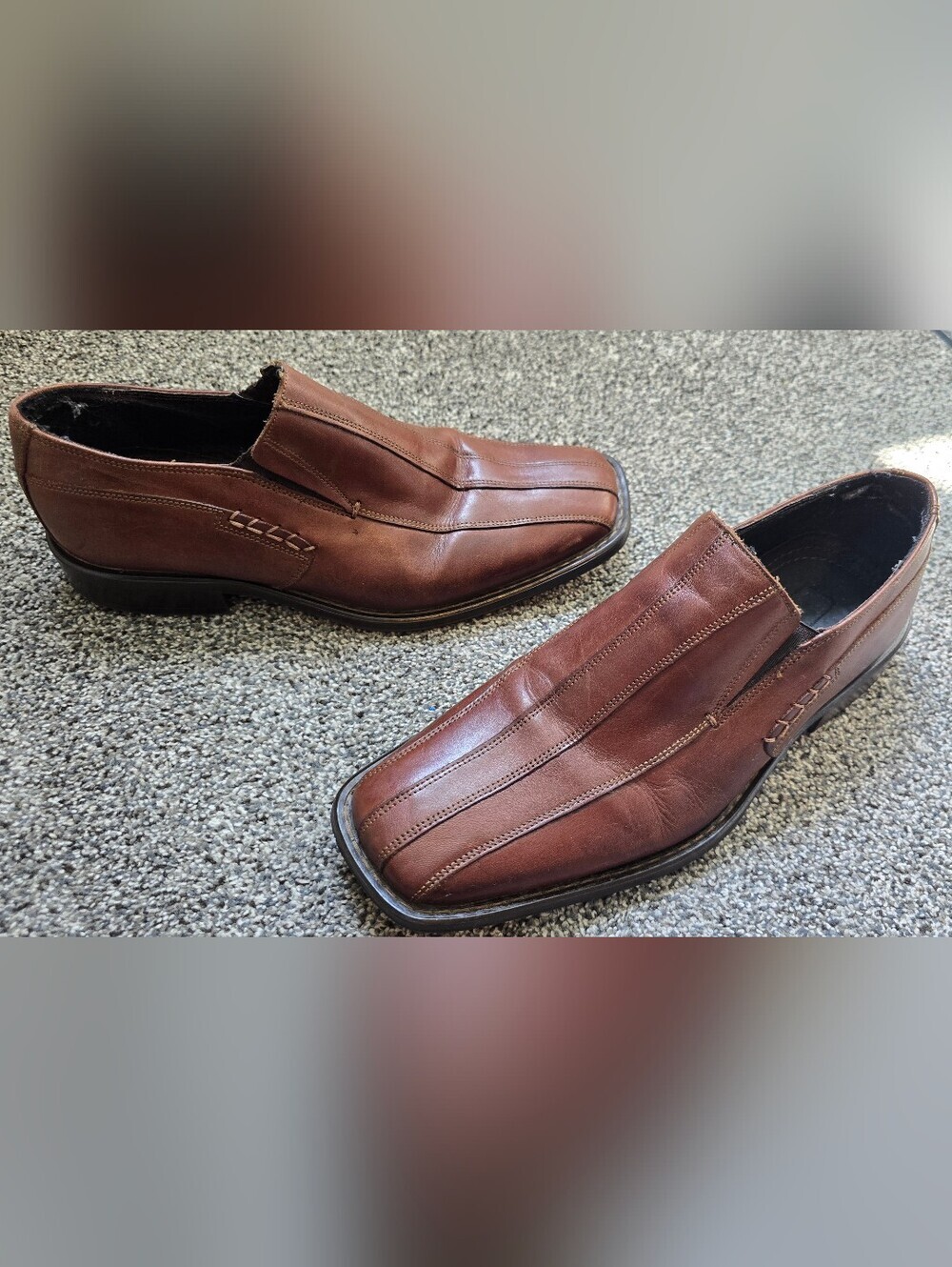 Alfani Men's Brown Leather Square Toe Slip On Loafers Shoes Size 8.5 M